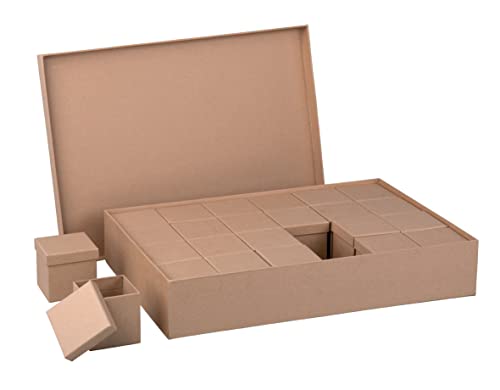 Rayher Kit Boîtes papier mâché FSCRec100% 25pcs 6x6x6cm à 24+26x38x7cm, 67386000