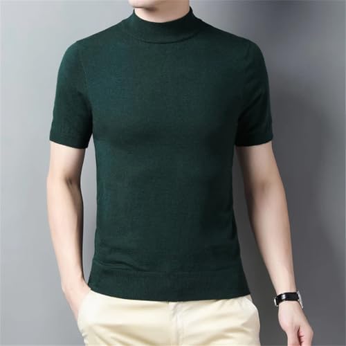 Wjnvfioo Men's Wool Sweater Tee Solid Color Half High Collar Short Sleeve Sweater Casual Slim Knitted Tees4