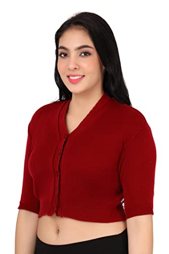 Image of Women Winter Wear V-Neck Half Sleeves Regular Fit Woollen Blouse