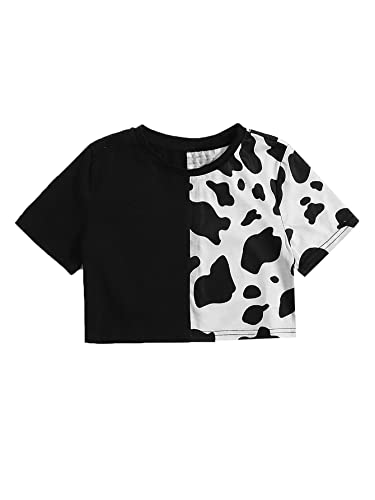 Image of Floerns Girls Summer Print Short Sleeve Round Neck Crop Tops Tee Shirts