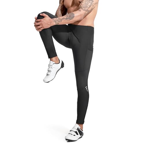 Santic Calças de ciclismo masculinas acolchoadas térmicas para mountain bike, leggings de lã para o