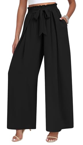 TAOHUADAO Wide Leg Maxi Pants for Women High Waisted Plus Size Palazzo Pants Casual Flowy Trousers with Pockets2
