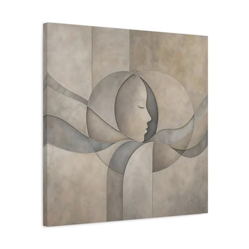 Art mural abstrait visage humain beige et gris toile carrée premium