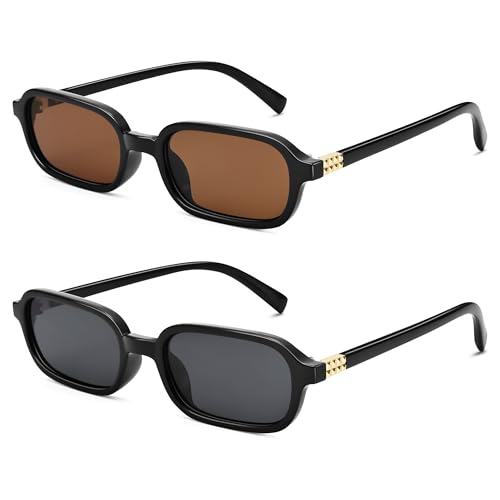 Retro Rectangle Sunglasses for Women - 90s Vintage Trendy Sun Glasses - UV400 Protection Sunnies