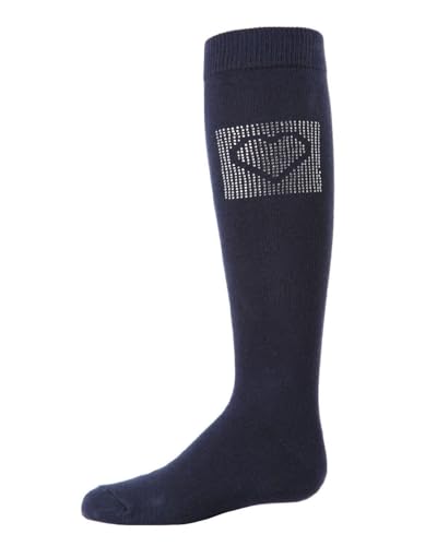 MeMoi Rhinestone Heart Girls Knee High Cotton Blend Socks