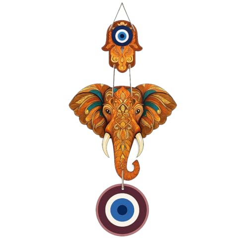 Image of GiftOday Designer Elephant Wooden Wall Hanging for Home Decor | Hamsa Hand Decoration for Livingroom | Modern Artworks Items | Peace Charm Door Accent Decorative Hangings (Design 2)