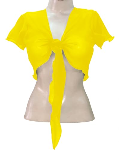Image of Indian Trendy Women's Chiffon Short Sleeve Tie Top Choli Blouse Belly Dance Gypsy Tie Front Cardigan Tops