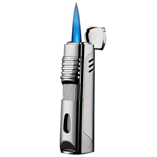 mnopx Encendedor de cigarros, Encendedor de butano, Incluye Perforadora y Cubierta Antipolvo, Llama Triple Ajustable, Recargable, Regalo navideño para Hombres y Mujeres(Black)