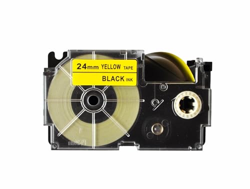 Image of LIVYU LIFE 24mm Label Printer Tape Compatible Label Tape Replacement for Casio KL-120, KL-60, KL-820, KL-7400, KL-G2, KL-HD1 Ez Label Maker, (Black Ink on Yellow Tape -24 mm x 8m-1 Pcs)