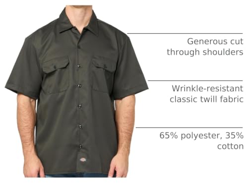Image of Dickies Men's Short Sleeve Work Shirt - Durable Twill Button Down Shirts for Men, Lightweight Uniform for Daily Wear