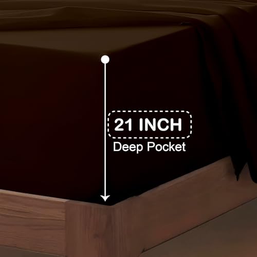 ARlinen Queen Waterbed Sheet Set - 4 Piece, 100% Cotton, 21 Inch Deep Pockets, Attached Design, Extra Soft Solid Chocolate Bed Sheets