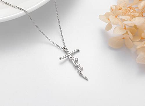Cross Necklace For Women, White Gold Cross Necklace Sterling Silver Faith Cross Chain Pendant Necklaces Religious Gifts For Men Girls Boys On Birthday, Anniversary, Baptism, Christening, 16"+2" #TOP1
