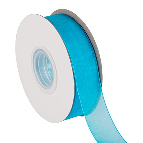 Ribbonitlux 25mm Sheer Organza Ribbon, Turquoise Shimmer Chiffon Ribbon 45M-Roll - Image 4