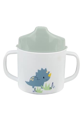 Sterntaler Trinklernbecher Dino Rexi - Kinder Trinkbecher mit abnehmbarem Trinkaufsatz und rutschfestem Sockel - Trinktasse für Kinder und Baby mit Tatzenmuster und Dino Druckmuster mit Henkeln blau