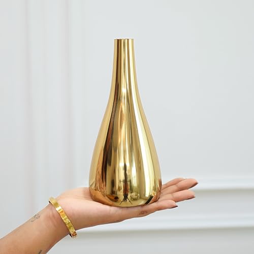 Image of BEHOMA Golden Metal Flower Vase for Home, 19 cm (Flower Not Included