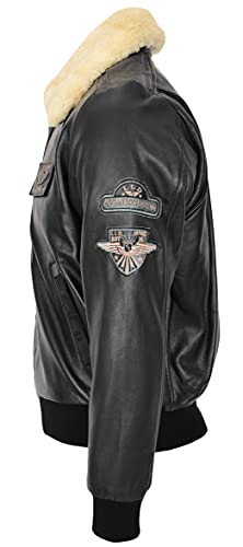 Mens echt lederen bomberjack afneembare kraag Aviator Style Pilot-N - Image 6
