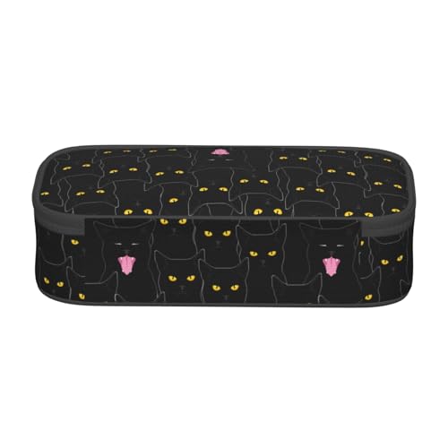 Image of Black Cat Pattern Pencil Case Organizer Big Capacity Pencil Pouch Stationery With Zipper School Supplies Pencil Bag For Girls Boys Office