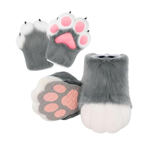 Botas de felpa y guantes de animales grises Milageto con diseño suave de poliéster