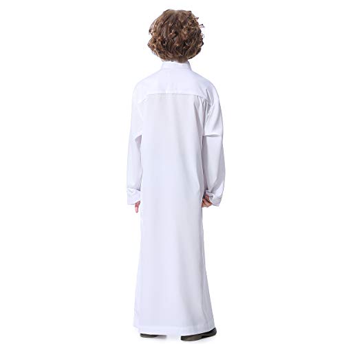 crazynekos Kids Thobe for Muslim Boys Arab Tobes Long Sleeve Kaftan Embroidered Robe with Pockets Islamic Arabic3