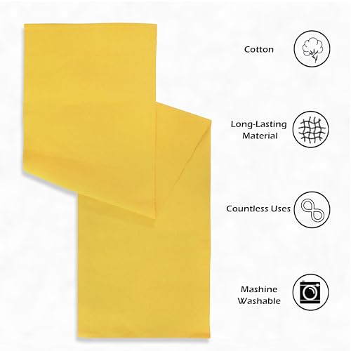 Image of HOME COLORS.IN Solid Color Texture Ribbed Cotton Table Runner for Dining Table, Teapoy, TV Table, Coffee Table, Center Table - Modern Dining Room - Table Decor Runner - 14 x 52 Inch - Yellow