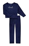 ARTHUR   Pyjama Femme en Polaire, Ensemble Manches Longues et Pantalon   Chaud et Doux pour l'hiver   Motif Uni Marine   Taille XL
