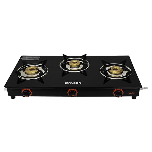 Faber COOKTOP Jade 3BC BK 3 Burner Gas Cooktop, Manual Ignition, Black, Cast Iron Burners with Powder Coated Pan Support