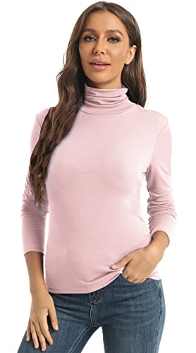 Image of Women's Casual Long Sleeve Turtleneck Tops Slim Fitted Lightweight Base Layer Shirts