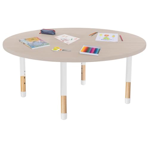 Image of Factory Direct Partners 48 inch x 48 inch Round Kids Classroom Table with Adjustable Chunky Wood Legs