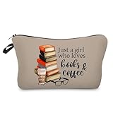 Livel lhood Just Love Books And Coffee Cosmetic Bag for Women - Travel Accessory - Durable Polyester - Zipper Closure - Unisex - Hzt0617 - Coffee Lovers Bookworms Gift