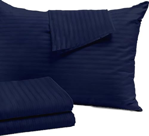 Image of COMFORT LIFE 210TC 100% Cotton Pillow Cover Set of 2 Pieces, King Size(20 x 36 inch), Dark Blue Color |Striped Pillow Cases | Ultra Soft Satin Stripe Pillow Covers.