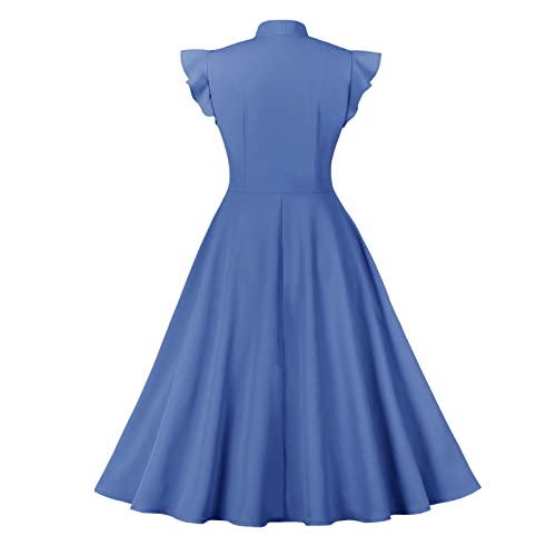 Image of 1950s Dresses for Women Vintage Rockabilly Retro Short Sleeve Tie Midi Dress Cocktail Party Evening Prom Gown