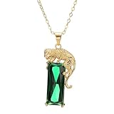 Collar de Esmeralda Rectangular para Mujer, Piedras Preciosas geométricas, joyería 925, Colgante de Leopardo de Oro Verde, Regalo