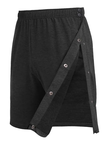 Deyeek Mens Tear Away Shorts Post Surgery Recovery Side Snap Shorts Color Block Cotton Break Away Pants with Pockets