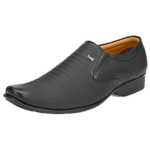 Image of Leatherkraft Striped Formal Slip-On Shoes