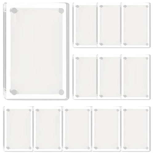 12 marcos de fotos magnéticos acrílicos, soportes transparentes de 3.5 x 2.4 pulgadas, pantalla de doble cara, diseño de despegar y pegar para superficies metálicas, decoración del hogar y la oficina