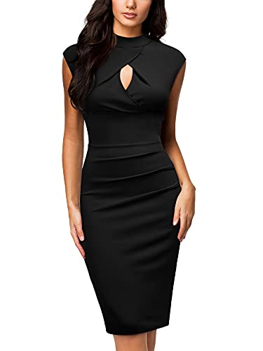Miusol Women's Business Slim Style Ruffle Work Pencil Dress(Medium,Black)