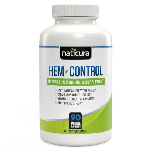 Naticura Hem-Control - Fast Effective Hemorrhoid Treatment Supplement - Powerful Formula to Promote Symptom Relief Shrinking of Hemorrhoids Ease Discomfort - 90 Vegan Capsules - Made in USA