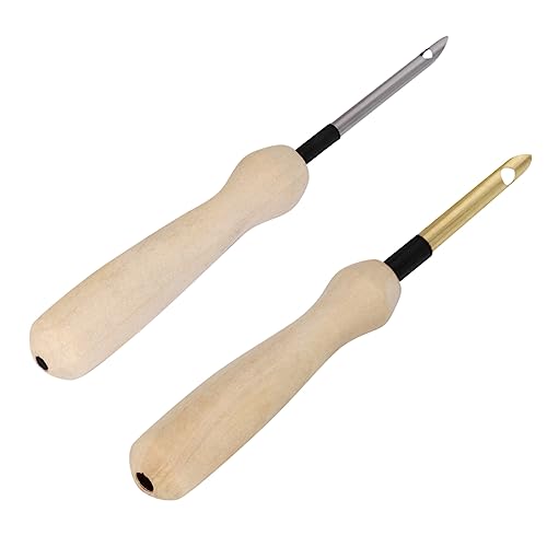 ERINGOGO Stitching Punch Needles Pen Set 2pcs Wooden Handle Embroidery Punch Needle for DIY Projects