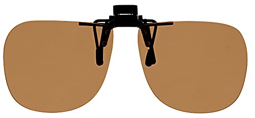 Polarized Clip on Flip up Plastic Sunglasses, Rectangle, 58mm Wide X 47mm High (131mm Wide), Polarized Brown Lenses - Shade Control G-Clips