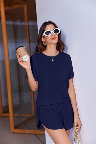 Image of Ekouaer Womens Pajama Sets Sexy Lounge Sets Side Split Short Pj Sets Cute Pjs 2 Piece Comfy Sleepwear Loungewear