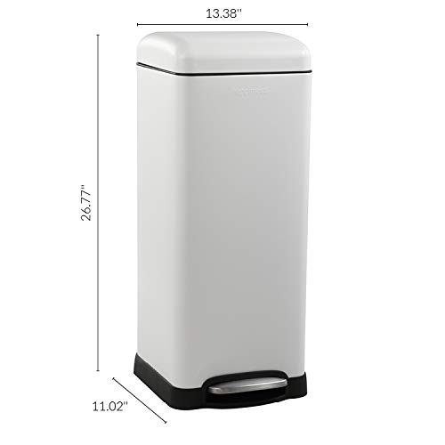 Image of happimess Betty 8 Gal Step Trash Can Soft-Close Lid, Cotton White | Fingerprint Resistant, Removable Liner, Semi-Rectangular, Steel Pedal, Iron Powder Coated, 27 inch Height, Non-Skid Base