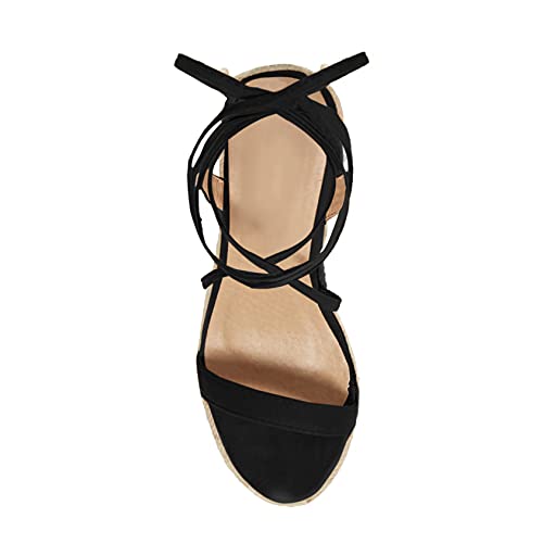 Image of Coutgo Women's Espadrille Wedges Lace Up Platform Ankle Cross Strap Slingback Summer Dress Sandals