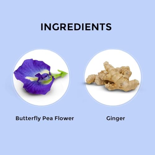 BLUE TEA - Butterfly Pea Ginger Herbal Tea - 30 Pyramid TB || Immunity Building || Caffeine Free | Eco-Conscious Premium Zipper Pack