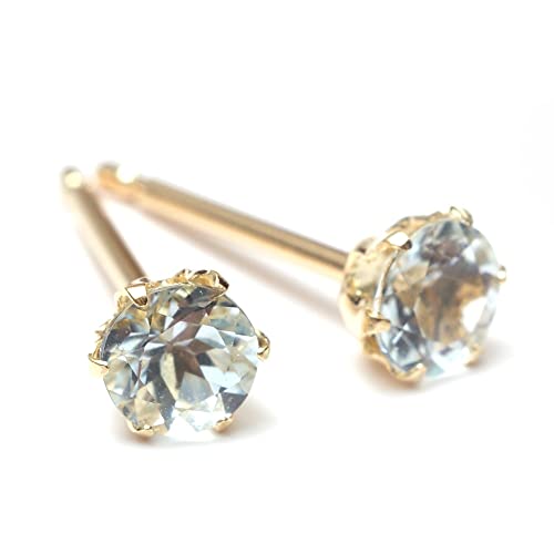 [Amazon����u�����h] A.UN jewelry gift �Z�J���h�s�A�X �A�N�A�}���� �a���� 3�� 18�� 4mm ���� 12���� �ؚ� �V���v�� �X�^�b�h�s�A�X �����ςȂ� ���f�B�[�X �V���R���L���b�` ���{���yAquamarine�z