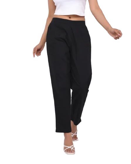 garsaz Woman Trousers Pants Pure Cotton Regular Fit Half Elastic Waistband Kurti Pant Perfect Everyday Wear Formal Casual Use-picture-35