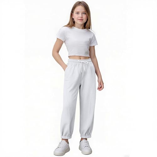 Girls Casual Solid Joggers Sweatpants Loose Elastic Waist Soft Athletic Track Pants with Pockets for Boys 5-15 Years4