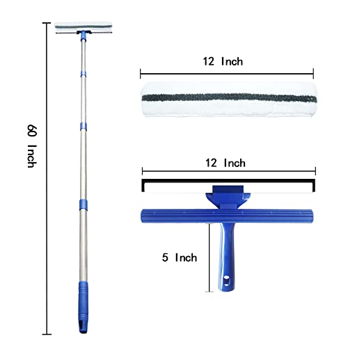 Ittaho 12" Window Squeegee,Window Cleaning Tools Kit With Long Handle,Window Washer,Squeegee Shower Cleaner For Shower Door Glass Car Windshield Indoor Outdoor High Window Cleaning #TOP3