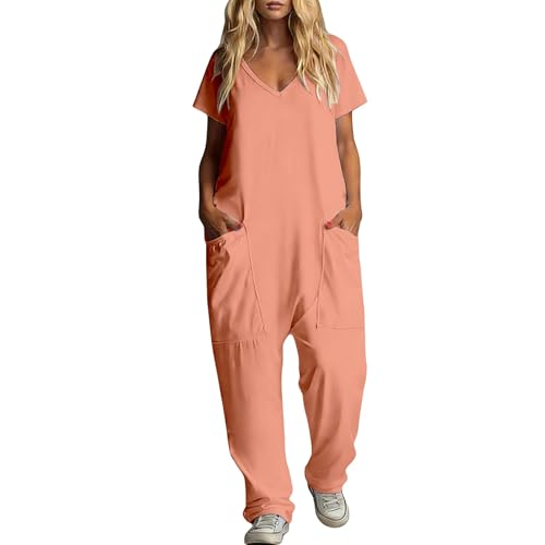 Mono de manga corta de estilo casual, prenda fresca con cuello en V y bolsillos para la calle