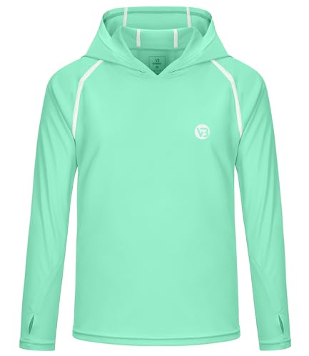 Boys Girls Hooded Sun Shirts UPF50+ Long Sleeve Hoodies Quick Dry Rash Guard Swim Shirts Fishing Hiking Thumb Holes