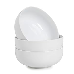 WishDeco Large Soup Bowls Set of 3, Ceramic Salad Bowls 1100ml, White Pasta Bowl, Serving Bowl for Noodle Ramen, Fruit, Dessert, Cereal